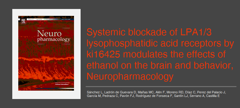 ▪ Systemic blockade of LPA1/3 lysophosphatidic acid receptors by ki16425 modulates the effects of ethanol on the brain and behavior, Neuropharmacology