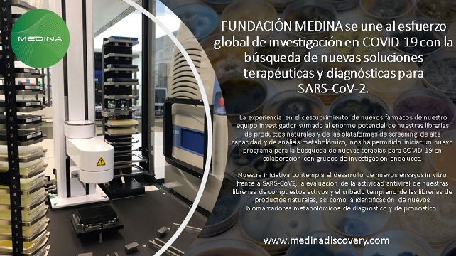 FUNDACIÓN MEDINA se une al esfuerzo global de investigación en COVID-19 con la búsqueda de nuevas soluciones terapéuticas y diagnósticas para SARS-CoV-2.